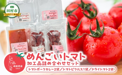 めんごいトマト加工品セット 5点 トマトカレー ドライトマト トマトピクルス めんごいとまとたむら アイメック栽培 トマト 加工品 詰め合わせ 福島県 田村市 堀越農園 2222535 - 福島県田村市