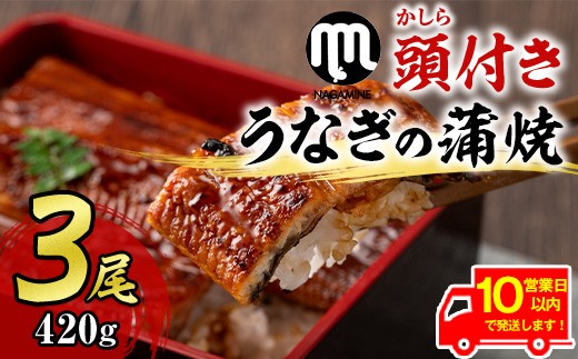 【18720】《10営業日以内に発送！》大隅産うなぎの蒲焼(計約420g・約140g×3尾・有頭)うなぎ 高級 ウナギ 鰻 国産 蒲焼 蒲焼き たれ 鹿児島【永峯うなぎ店】