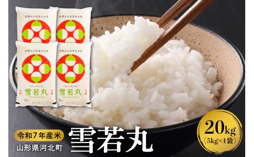 【令和7年産米】2026年4月下旬発送 雪若丸20kg（5kg×4袋） 山形県産 【米comeかほく協同組合】ka024-007d-r7-043