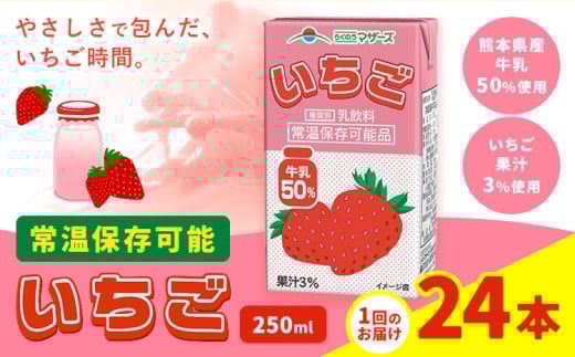 常温保存可能 いちご 【1回】250ml×24本 合同会社たべたせいか《30日以内に出荷予定(土日祝除く)》 いちごミルク いちご果汁 苺 イチゴ 牛乳 乳飲料 ジュース ドリンク 熊本県産 国産 九州 熊本県 菊池市 送料無料 2244518 - 熊本県菊池市