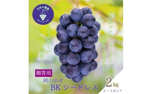 岡山　花笑み農園のブドウ『BKシードレス』約2kg贈答用(3～4房)　B-2上＜9月中旬～順次発送＞【1650769】 2226576 - 岡山県新庄村