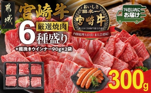 宮崎牛6種盛り焼肉食べ比べ300g+粗挽きウインナー90g×2袋≪みやこんじょ快速便≫_16-N204-R-ESW-CF_(都城市)  ギャル曽根さんおすすめの牛肉返礼品 牛肉 肉