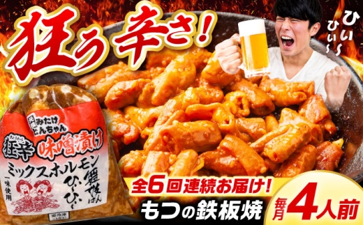 【6回定期便】 「元祖みたけとんちゃん」 狂辛 味噌漬け ミックスホルモン 2袋（4人前） / モツ もつ 白もつ ホルモン 辛口 / 御嵩町 / 藤よし [AVAA065]