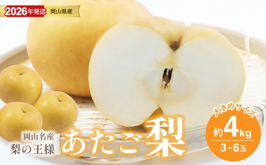 【2026年発送分 先行受付スタート！】岡山名産 あたご梨 　秀品　約4kg（3〜6玉）（令和8年11月下旬以降発送）【 あたご梨 秀品 梨 フルーツ くだもの 果物 岡山県産 】 1747472 - 岡山県備前市