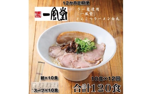 JDD001.【全12回定期便】一風堂白丸ラー麦麺セット・10食【豚骨ラーメン】