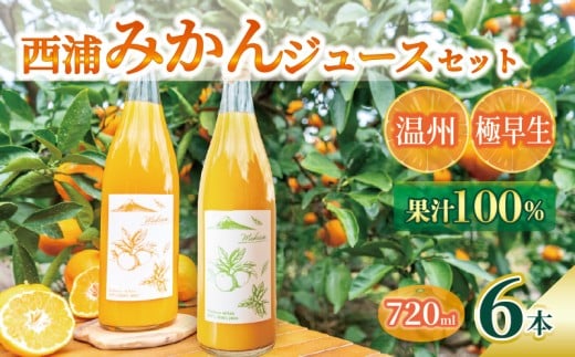オレンジ ジュース ストレート 果汁 100％ 温州 極早生 みかん 720ml×6本 飲み比べ セット 西浦 蜜柑 濃厚 飲み物 ミカン 人気 贈答用 静岡 沼津