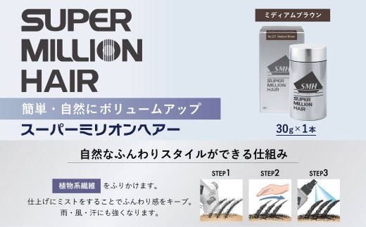 スーパーミリオンヘアー(増毛パウダー）1本（30g）No.23ミディアムブラウン｜ 男女兼用 ルアン SUPER MILLION HAIR ボリュームアップ 男性用 女性用 メンズ レディース ヘアケア 薄毛隠し 白髪隠し カバー 対策 手軽 増毛剤 粉