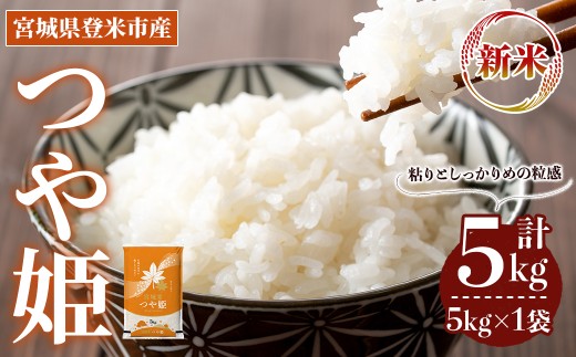 ＜先行予約！2025年10月以降順次発送予定＞≪令和7年産 新米≫ つや姫 5kg (5kg×1袋) 登米市産 お米 おこめ 米 コメ 白米 ご飯 ごはん おにぎり お弁当 【登米ライスサービス株式会社】tm147