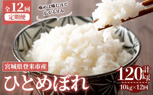 ＜先行予約！2025年10月から発送開始予定＞≪令和7年産≫【12回定期便】ひとめぼれ 計120kg (10kg×12回配送) 登米市産 お米 おこめ 米 コメ 白米 ご飯 ごはん おにぎり お弁当 12か月 頒布会【登米ライスサービス株式会社】tm166