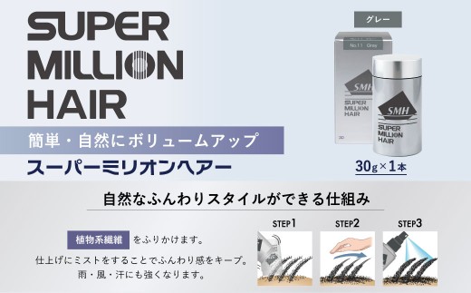スーパーミリオンヘアー(増毛パウダー）1本（30g）No.11グレー｜ 男女兼用 ルアン SUPER MILLION HAIR ボリュームアップ 男性用 女性用 メンズ レディース ヘアケア 薄毛隠し 白髪隠し カバー 対策 手軽 増毛剤 粉 257780 - 群馬県前橋市