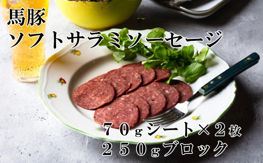 馬豚ソフトサラミソーセージ（70gシート×2枚＆250gブロック×1個）  馬肉 豚肉 お肉 冷凍 山梨 やまなし 富士川町 2298658 - 山梨県富士川町