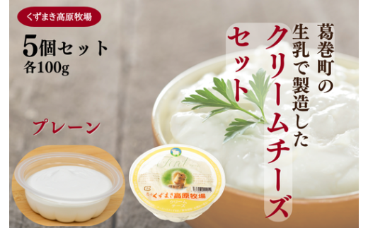 くずまき高原牧場 クリームチーズ<プレーン>:100g×5個セット【1649273】 2209041 - 岩手県葛巻町
