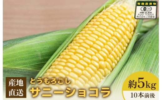 【先行予約】上原農場直送 有機栽培とうもろこし (サニーショコラ) 約5kg 約10本前後