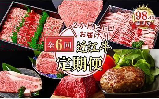 【定期便】近江牛ｽﾃｰｷ/ ﾊﾝﾊﾞｰｸﾞ/焼肉/すきしゃぶ/ブロック　全６回【FO60U】