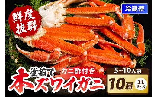 【ゆでたて冷蔵便】大好評！カニ酢付き　厳選！！釜茹で　本ズワイガニ　２Lサイズ10肩　YK00410_02