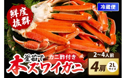 【大好評！カニ酢付き】厳選！！釜茹で　本ズワイガニ　２Lサイズ4肩　ズワイガニ ボイル済 カニ足 カニボイル ズワイ蟹ボイル ズワイボイル カニ 蟹 かに ふるさと納税 ゆでがに 蟹鍋 ズワイ蟹 ずわいがに　脚　YK00406_09