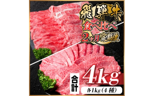 レビューキャンペーン実施中!飛騨牛霜降り・赤身食べ比べセット　2ヶ月定期便　計4kg　A4～A5【4058459】 1524003 - 岐阜県羽島市