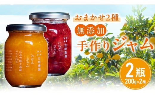 岩﨑農園 無添加 手作り ジャム 200g 2本 広島県 大崎上島町 瀬戸内 離島 農家 完全受注生産 新鮮 フレッシュ フルーツ いちじく みかん いちご ブルーベリー キウイ 果物 詰め合わせ パン