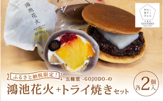 ★多数のメディアで紹介されました★【ふるさと納税限定】五條堂（GOJODO）の鴻池花火2個入り＋トライ焼き2個入りセット