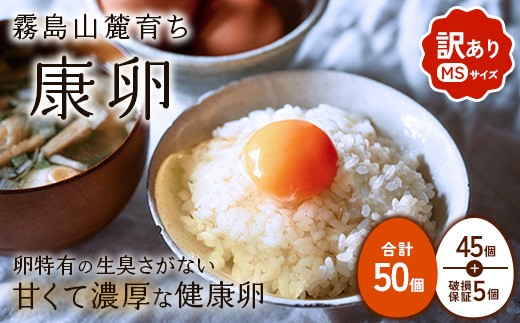 【2026年3月発送】卵【わけあり】霧島山麓育ち こだわり卵 康卵 MSサイズ 計 50個（45個 + 割れ保証 5個）たまご 玉子 タマゴ 卵焼き 玉子焼き たまご焼き 生卵 鶏卵 たまごかけごはん 国産 九州産 宮崎県産 送料無料