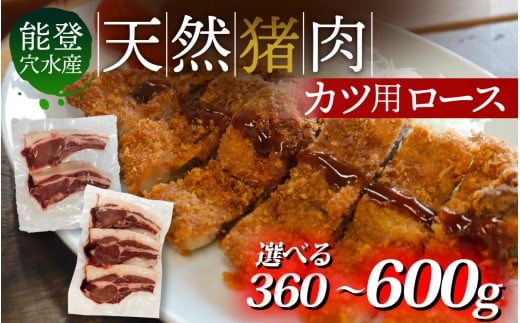[選べる容量]奥能登 穴水産 天然猪肉 ロース カツ用(120g×3枚〜5枚/計360g〜600g)/ 奥能登 能登半島 穴水町 お肉 にく 肉 ジビエ ロース 猪 イノシシ いのしし 冷凍 天然 かつ用