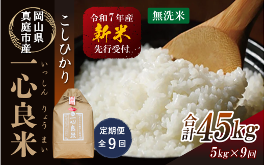 【令和7年産先行予約】＜定期便全９回＞ 真庭市産コシヒカリ 米ぬか 牡蠣栽培米 『 一心良米 』 無洗米 ５kg×９回（定期便） / お米 いっしんりょうまい 岡山県 真庭市 無洗米 米 コシヒカリ こしひかり 人気 ブランド米 新米 先行予約 定期便 令和7年産 2025年産