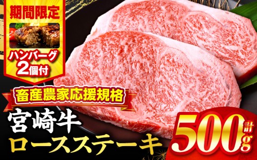 [2025年12月発送][期間・数量限定]畜産農家応援!宮崎牛ロースステーキ250g×2・国産牛ハンバーグ100g×2個_M132-014-B2-dec