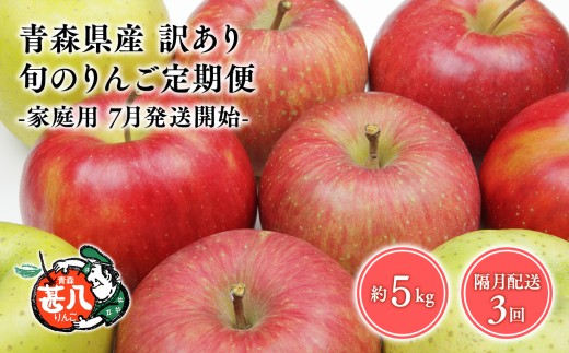 【7月発送開始】隔月配送　定期便3回　訳あり　家庭用　甚八りんご　５kg　【青森県 平川市 マルジンサンアップル】1月 3月 5月 7月 9月 11月 青森 青森県産 平川 りんご リンゴ 林檎 くだもの 果物 フルーツ 