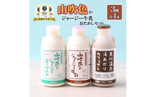 【山のいぶき】山吹色のジャージー牛乳 乳脂肪分 5％以上 低温殺菌 素材の味 詰め合わせ お試しセット 飲むヨーグルト 牛乳 200ml カフェオレ ギフト 贈答 セット FOODEX JAPAN ご当地牛乳グランプリ 最高金賞 熊本 阿蘇 小国郷 山吹色のジャージー牛乳 金賞 味の評価審査賞 購買意欲審査賞 味覚賞 901414 - 熊本県小国町
