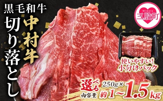 選べる内容量[黒毛和牛 中村牛切り落とし 合計1kg(250g×4)/1.5kg(250g×6)] 国産 九州産 脂身 牛肉 赤身 すき焼き 牛丼 肉じゃが プルコギ 煮込み 使いやすい 小分け 便利 こま切れ 牛こま コマ 小間 薄切り お肉 冷凍[MI642-jc_oya][Jコーポレーション]