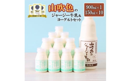【山のいぶき】山吹色のジャージー牛乳 ヨーグルトセット 乳脂肪分 5％以上 低温殺菌 素材の味 詰め合わせ 牛乳 200ml 飲むヨーグルト 150ml ギフト 贈答 セット FOODEX JAPAN ご当地牛乳グランプリ 最高金賞 金賞 味の評価審査賞 購買意欲審査賞 味覚賞 ご当地ヨーグルト 金賞 熊本 阿蘇 小国町 906737 - 熊本県小国町