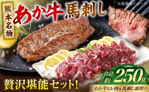 熊本の贅沢 あか牛 ヒレ肉 約150g 霜降り 馬刺し 約100g 各1P（計約250g）【合同会社 たべたせいか】 [AYCB070] 2234571 - 熊本県合志市