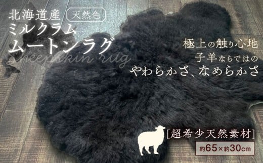 希少 ミルクラム ムートン(天然ブラック)約65cm[足寄町][石田めん羊牧場]ムートン 羊 羊毛 天然素材 高級 インテリア マット ベビー用 赤ちゃん ペット用 ペット 介護用 あしょろ 北海道 [BEAD002]
