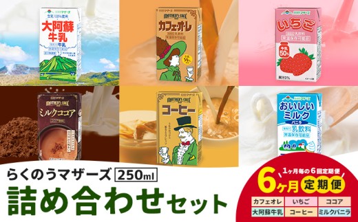【6ヶ月定期便】常温保存可能 らくのうマザーズ 詰め合わせ セット合同会社たべたせいか《申込月の翌月から出荷開始》熊本県 菊池市 カフェオレ いちご ミルクココア 大阿蘇牛乳 コーヒー おいしいミルクバニラ 乳飲料 乳性飲料 らくのうマザーズ ドリンク 989829 - 熊本県菊池市