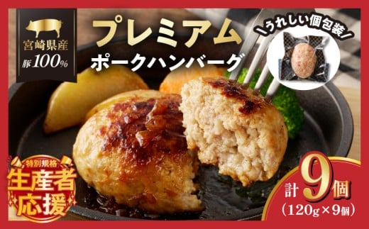生産者応援!!【期間・数量限定特別規格】宮崎県産豚プレミアムハンバーグ(計9個) 肉 豚肉 加工品 惣菜 国産_T001-0091-ZO