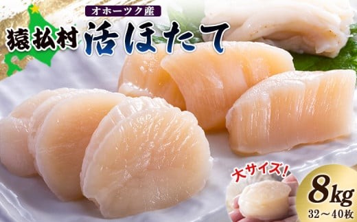 「活ほたて」大サイズ8kg（32～40枚）　オホーツク産