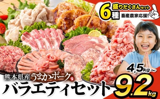 ＼畜産農家応援/豚肉 うまか ポーク バラエティ セット 4.5kg 9.2kg 豚肉 しゃぶしゃぶ 切り落とし 豚ロース バラ 豚バラ スライス 以上 定期便 真空 お楽しみセット 不揃い 数量限定 簡易包装 冷凍配送 小分け [9月出荷予定] 豚肉