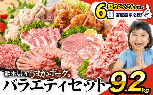 ＼畜産農家応援／豚肉 うまか ポーク バラエティ セット 9.2kg 豚肉 しゃぶしゃぶ 切り落とし 豚ロース バラ 豚バラ スライス 以上 定期便 真空 お楽しみセット 不揃い 数量限定 簡易包装 冷凍配送 小分け 《9月出荷予定》 豚肉