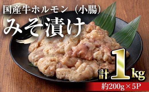 国産牛ホルモン(小腸)みそ漬け(計1kg・約200g×5パック) 牛肉 ホルモン みそ漬け【おきどき】A817-v01 2200241 - 鹿児島県曽於市