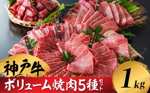 神戸牛 ボリューム焼肉セット 肩ロース 肩 モモ バラ 赤身角切り(1kg:200g×5種)[帝神志方ミート]