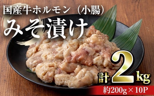 国産牛ホルモン（小腸）みそ漬け(計2kg・約200g×10パック) 牛肉 ホルモン みそ漬け【おきどき】A818-v01 2200783 - 鹿児島県曽於市