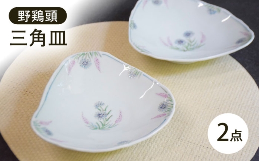 [波佐見焼]野鶏頭三角皿 2枚セット[藍水] [GB61]
