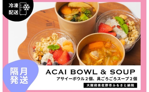 【定期便】アサイーボウル 2個＆具ごろごろスープ 2個 全6回【2か月に1回配送コース】