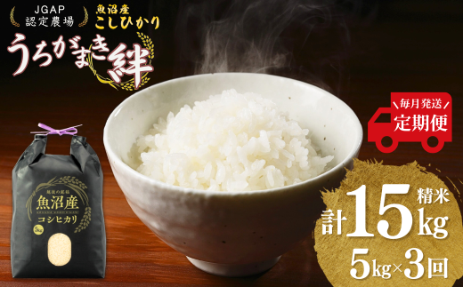 [JGAP認証農場]令和7年産 魚沼産コシヒカリ 定期便 計15kg(5kg×1袋×毎月全3回) うちがまき絆[0002-UK04DB00-01]