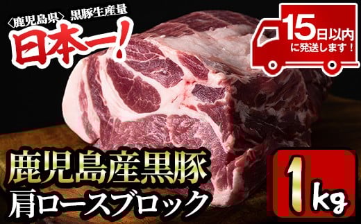 y319-v02 特選！鹿児島産黒豚肩ロースブロック(計1kg) 国産 九州産 黒豚 豚肉 ぶた肉 お肉 ステーキ ロース カタロース ブロック 焼肉 BBQ バーベキュー シチュー 冷凍【財宝】