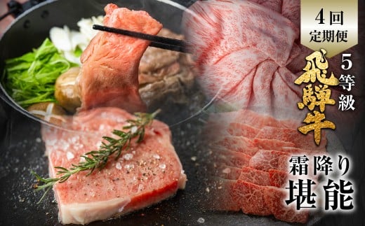 飛騨牛 霜降り堪能 4回定期便 しゃぶしゃぶ ステーキ 焼肉 すき焼き 肉の沖村 牛肉 肉 御中元 熨斗掛け 150000円