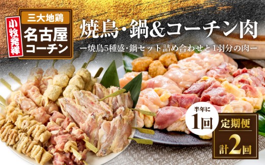 【半年に1回　計2回定期便】名古屋コーチン焼鳥セット・名古屋コーチン鍋&名古屋コーチン1羽分セット