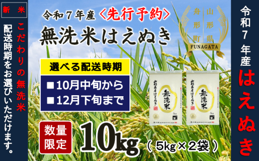 10月下旬発送【先行予約】令和7年産　無洗米はえぬき10kg（5kg×2袋）10月～12月発送