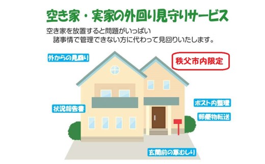 No.618 空き家・実家の外回り見守りサービス ／ 年3回 あきや みまもり 見回り 簡単なゴミ拾い 草むしり 郵便ポスト内整理 郵便物転送 手入れ 片付け 埼玉県 2181964 - 埼玉県秩父市