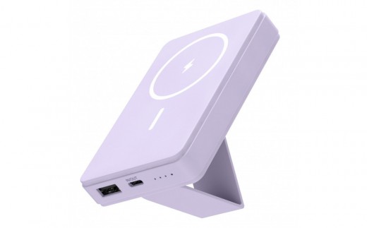 モバイルバッテリー 5000mAh MagSafe対応 ワイヤレス充電器【ラベンダー】